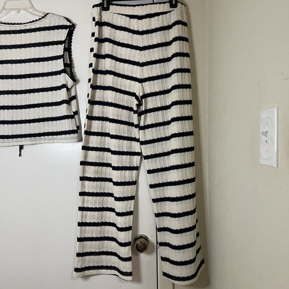 MNG BY MANGO black white striped knit 2 piece vest pants set L/XL - Picture 12 of 12